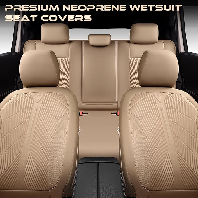 CAR PASS Waterproof Car seat Covers Full Sets Neoprene Wetsuit, All-Weather Non-Slip Durable, Universal Fit for SUV Sedans Tr