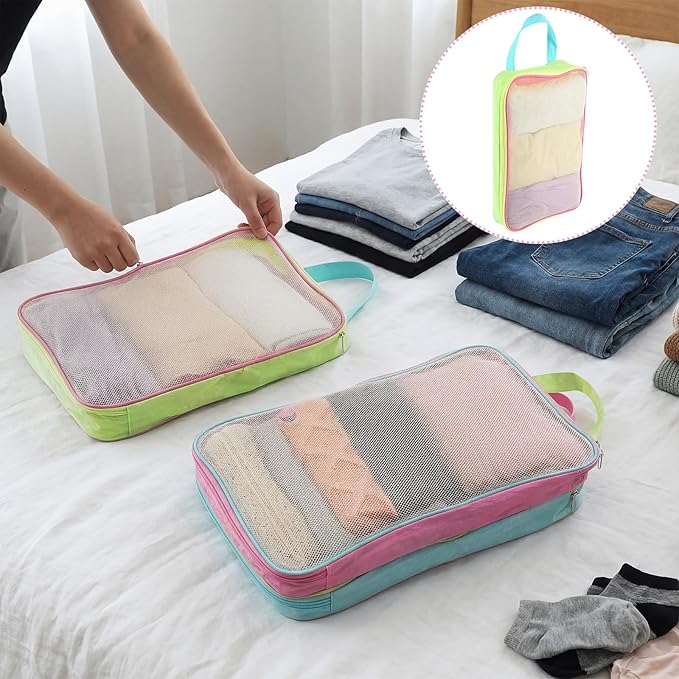3 Pcs Mesh Packing Cube for Suitcases Travel Foldable Pastel Color Luggage Small Packing Organizers Space Saving Travel Acces