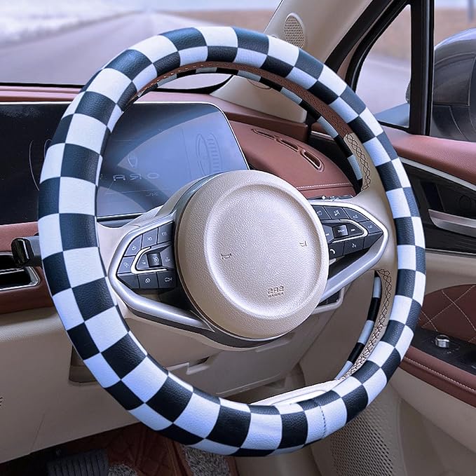 Dotesy Leather Flowers Car Steering Wheel Cover, Fashion Floral Steering Wheel Protector Universal for 36-38cm Anti Slip Auto