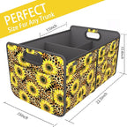 Homeve Trunk Organizer, Car Storage, Reinforced Handles, Collapsible Multi-Compartment, Foldable, Waterproof, Sturdy, 600D Oxford Polyester For Car, SUV, Mini-Van, Sunflower Leopard Print, 2 Compart