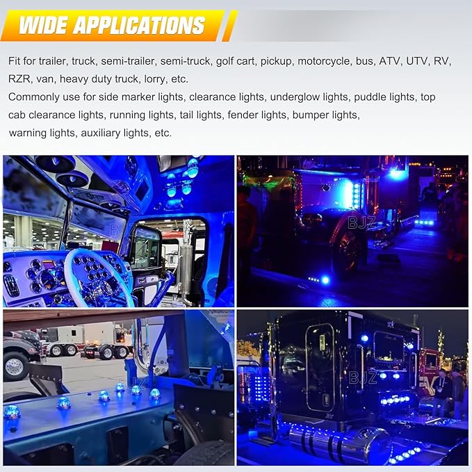 BJZ 6Pcs Blue Watermelon LED Strobe+Constant Marker Lights Dual Function Watermelon-Shaped Side Marker Clearance Tail Top Cap Roof Lights for Trailer Truck Semi-Trailer Heavy-Duty Truck Bus Van