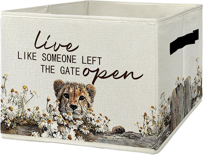 Rustic Cheetah Storage Bins & Boxes with Handles, Farmhouse Leopard Foldable Basket for Organizing, Live Like Someone Left th