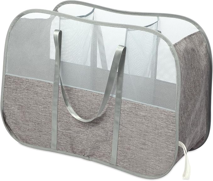 Collapsible Laundry Baskets with 3 Compartment, 150L Tear-proof Pop Up Hamper, Foldable Laundry Basket with Tote Handles, Dir