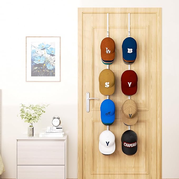 HapiRm Over Door Hat Rack - 2 Packs Hat Organizer with 8 Hooks Design, Hanging Baseball Cap Organizer Storage Holds Up to 40 