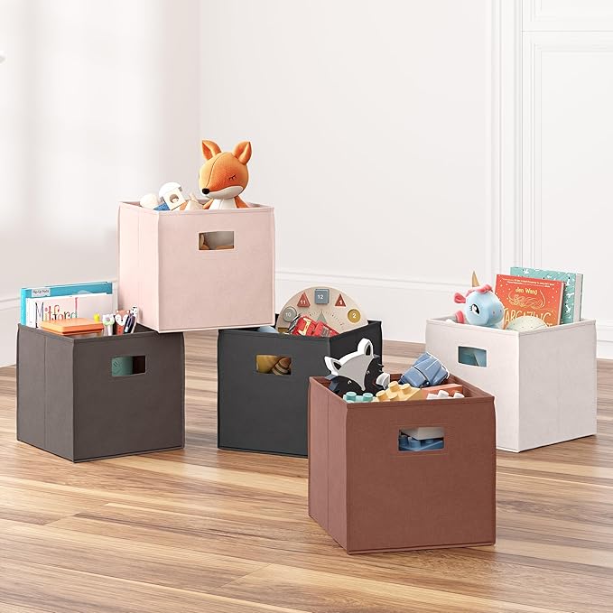 RiverRidge Kids 2pc Fabric Collapsible Storage Cube Organizers with Handles for Playroom Organization - Charcoal Gray
