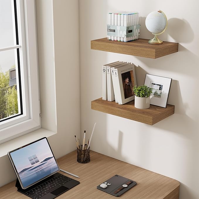 Dreamland 16 Inches Floating Shelves for Wall,6.7 Inch Deep Floating Shelves Set of 2, Large Display & Storage Shelf, Wall Sh