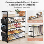 VILICK 5 Tier Shoe Rack with Hook and Side Pocket,Shoe Organizer Space Saver Storage for 20-25 Pair Shoe Storage Shelf Sturdy