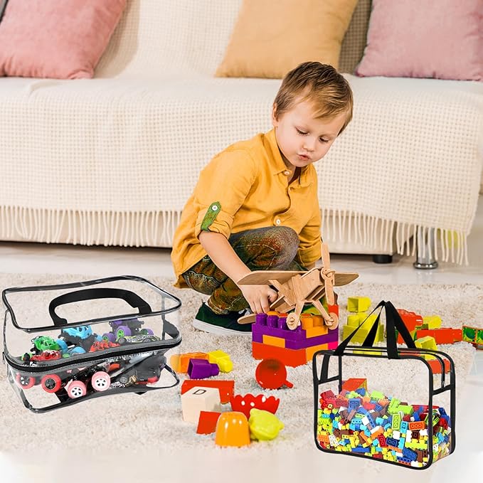 6 Packs Large Toy Storage Bags with Labels, Reusable Clear PVC Board Game Storage, Travel Waterproof Organizer Bags with Zipp