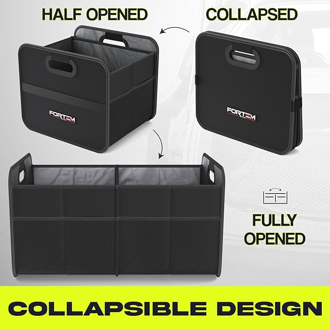 FORTEM Car Trunk Organizer, Collapsible Two Compartment Organizer, Foldable SUV & Truck Storage for Car Accessories for