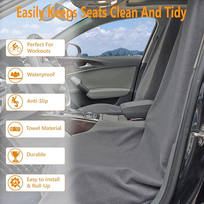 Towel Car Seat Covers - Super Absorbent Front Seat Protectors for Gym, Pets & Travel | Quick-Dry Towel Fabric | Universal Non
