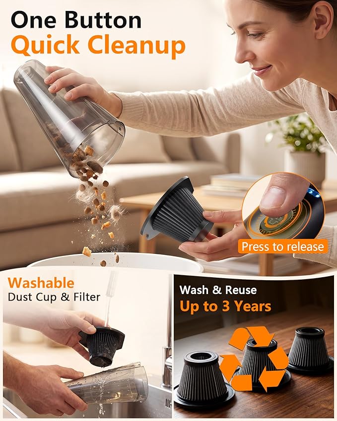 PowerSpeed CleanView Portable Handheld Vacuum - 16000Pa Strong Suction Powerful with 1000mL Dust Cup and LED Light - Cordless