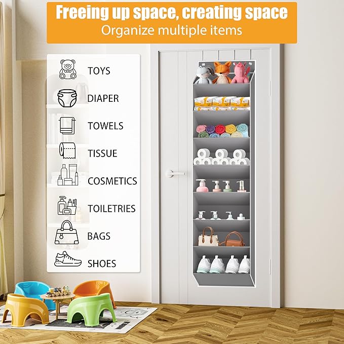 KYEVIS Over The Door Shoe Organizer Storage Fit 16-24 Pairs Hanging Shoe Rack Organiser for Closet Door, Deep Pocket Shoe Hol