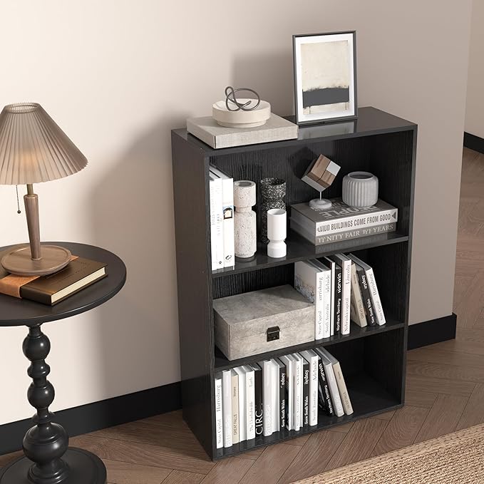 Wooden 3 Cube Storage Organizer,3 Tier Low Bookcase Storage Display Organizer, 33 Inch Versatile Cubes Shelf and Cubby Unit f