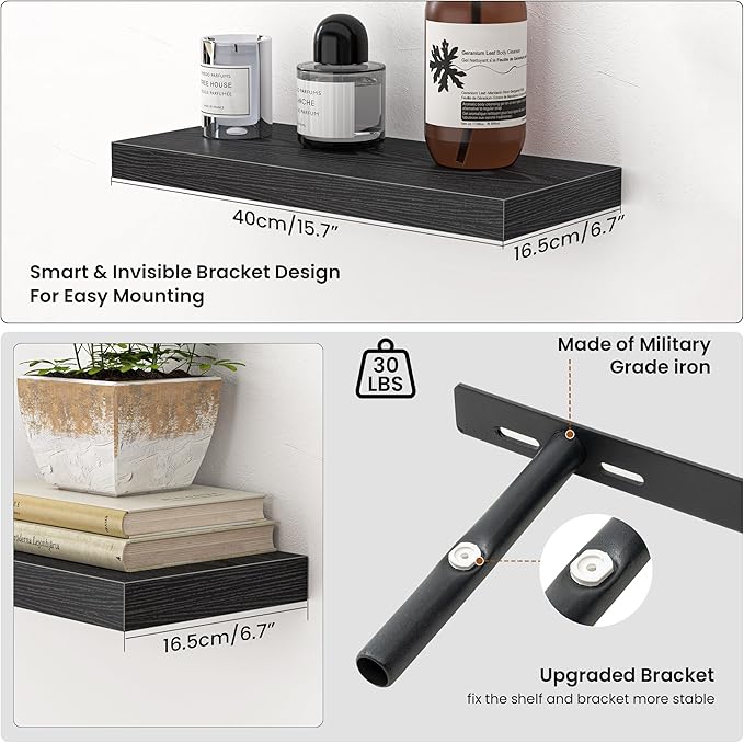 Heimlove Floating Shelves for Wall,16 inchs Shelf for Small Bathroom,Mounted Storage & Display Wood Shelves for Bedroom,Livin