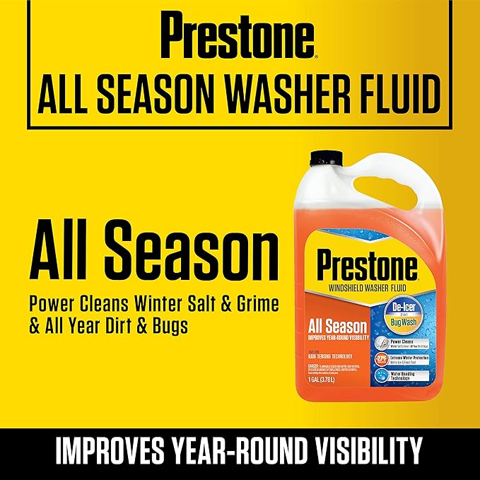 Prestone AS658 All Season 2-in-1 Windshield Washer Fluid, Year Round, De-Icer + Bugwash, 1 Gallon