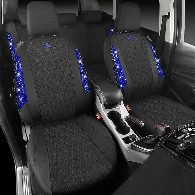 CAR PASS Oxford Bling Diamond Car Seat Covers 2 Front Interior Sets, Waterproof Shining Glitter Sparkly Crystal Universal Arm