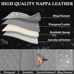 CAR PASS Gray Leather Bling Car Seat Covers Full Set, Luxury Microfiber Nappa PU Cushioned, Waterproof Anti-Slip Universal Fi