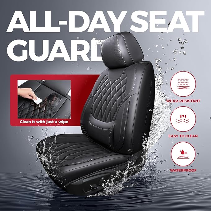 FREESOO Car Seat Covers Front Seats - Luxury Breathable Waterproof Faux Leather Car Seat Cover Protectors with Lumbar Support