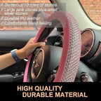 PINCTROT Large Size Bling Comfy Steering Wheel Cover with Jumbo Crystal Rhinestones, Anti-Slip Diamond Leather, 15.5-15.75 Inch (All Pink)