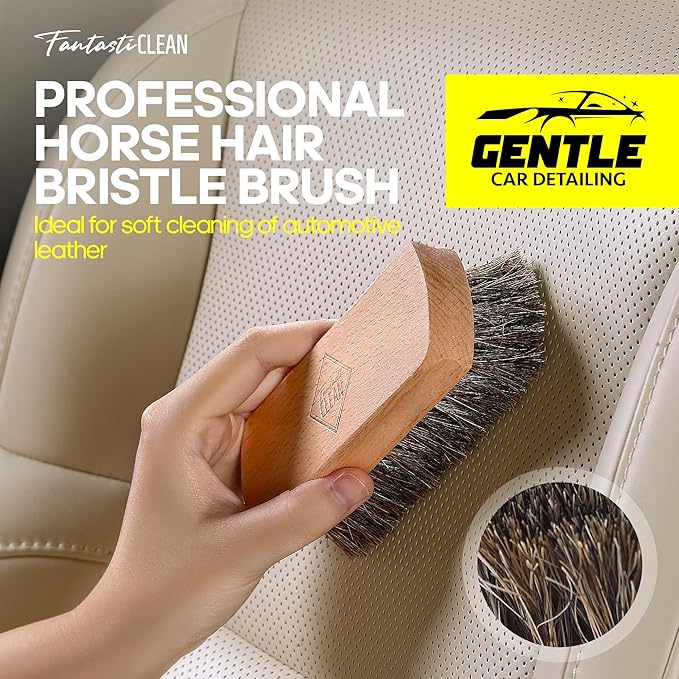 Fantasticlean 9PC Car Detailing Kit，Boars Hair Brush，Horse Hair Bristle，Suede-Coral Cloth，Car Dust Brush，Microfiber Towel & A