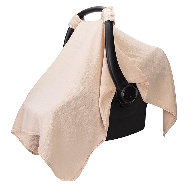 Comfy Cubs Baby Car Seat Cover - Soft, Breathable Bamboo Rayon and Muslin Cotton Blend - Lightweight Canopy for Sun, Bug, and