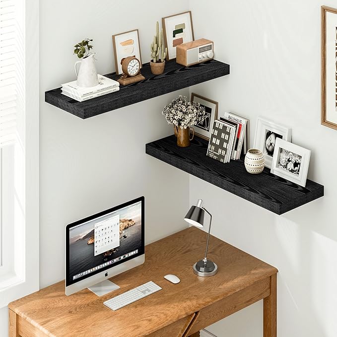 Vivelove Black Floating Shelves 35.4 Inches Wide, 12" Deep Wall Shelves for Bedroom, Bathroom, Living Room, Kitchen, Office, 
