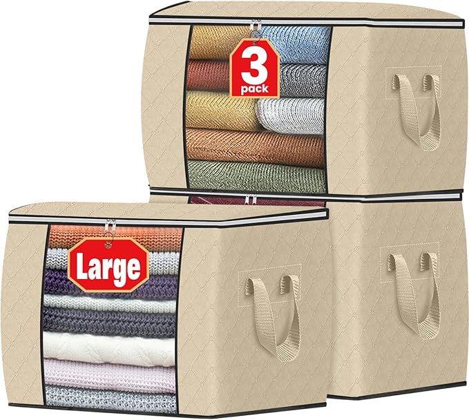 Fab totes 24 Gallons Clothes Storage, Foldable Thick Fabric Blanket Storage Bags, Containers for Organizing Bedroom, Closet, 