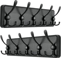 Dseap Coat Rack Wall Mounted - 5 Tri Hooks, Heavy Duty, Wooden Wall Coat Hanger Coat Hook for Clothes Hat Jacket Clothing, Bl