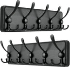 Dseap Coat Rack Wall Mounted - 5 Tri Hooks, Heavy Duty, Wooden Wall Coat Hanger Coat Hook for Clothes Hat Jacket Clothing, Bl