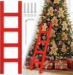 Jenaai 39 Inches Christmas Red Wooden Ladder Christmas Tree Decoration Santa Climb Ladder Assemble and Disassemble Rustic Dec