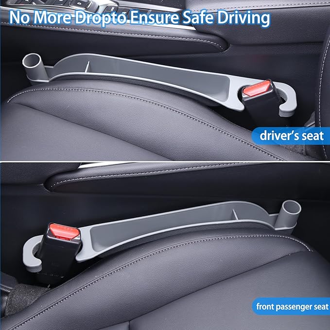 Supin Car Seat Gap Filler Set of 2, Multifunctional Seat Side Gap Filler with Organizer & Hook Function& 2 Storage for Stabilizing Phone,Keys Wallet, Fill The Gap Between Seat & Console (Gary)