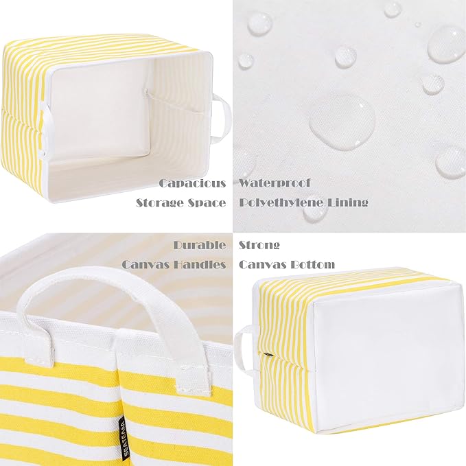 Sea Team 2-Pack Collapsible Canvas Fabric Storage Basket with Handles, Rectangle Waterproof Storage Bin, Box, Cube, Foldable 