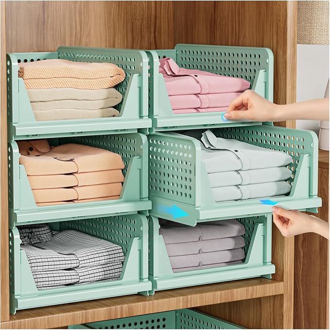 SNSLXH 5 Pack Stackable Closet Organizer Box, Multifunctional & Foldable Closet Storage Basket for Bathroom Kitchen Laundry R