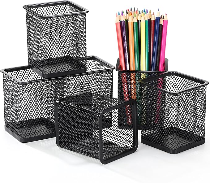Colingmill 6 Sets Pegboard Cups with Hooks Pegboard Pencil Holder Bin Organizer Black Square Peg Board Accessories Metal Penc