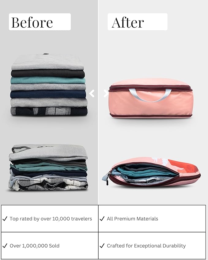 TRIPPED XL Compression Packing Cubes — 7-Piece Set for Checked Luggage | Extra-Large (15.7"×11"×4") + Large + Small + Tube + 