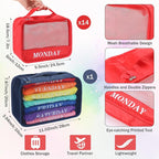 Days of Week Packing Cubes Weekly Organizer Travel Storage Bag School Clothes for Kids Summer Camp Family(9x7x3inch,Rainbow,1