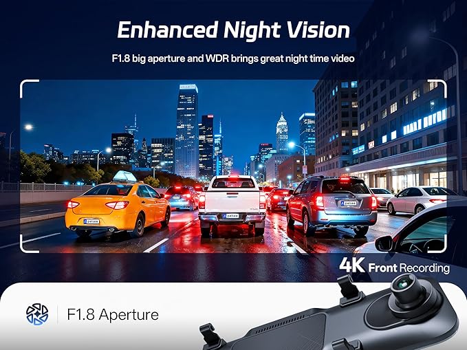 Pelsee P12 Pro 4K Mirror Dash Cam w/ADAS and BSD, 5.8GHz WiFi 20MB/s Download, Rear View Mirror Camera 4K Front and 1080P Rea