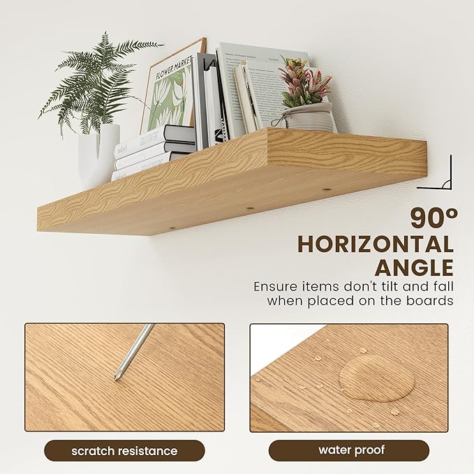 48 Inch Oak Floating Shelf | 12 Inch Deep Floating Shelves Set of 1 | 48" D x 12" D Rustic Wood Shelves for Wall | Deep Oak S