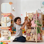 LAMU Stuffed Animal Storage Zoo, Wooden Stuffed Animals Organizer & Holder for Kids with Elastic Cords, Space Saving Plushies