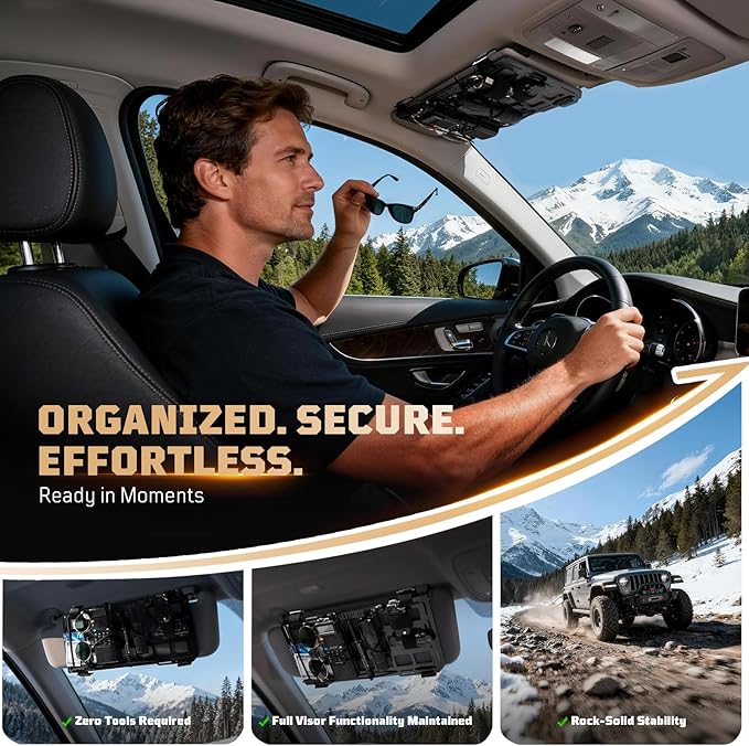 ONETIGRIS Rigid Car Sun Visor Organizer, Fiberglass MOLLE Visor Panel (2 Pack) – Tactical Overhead EDC Storage for Truck, SUV, Jeep & Emergency Gear