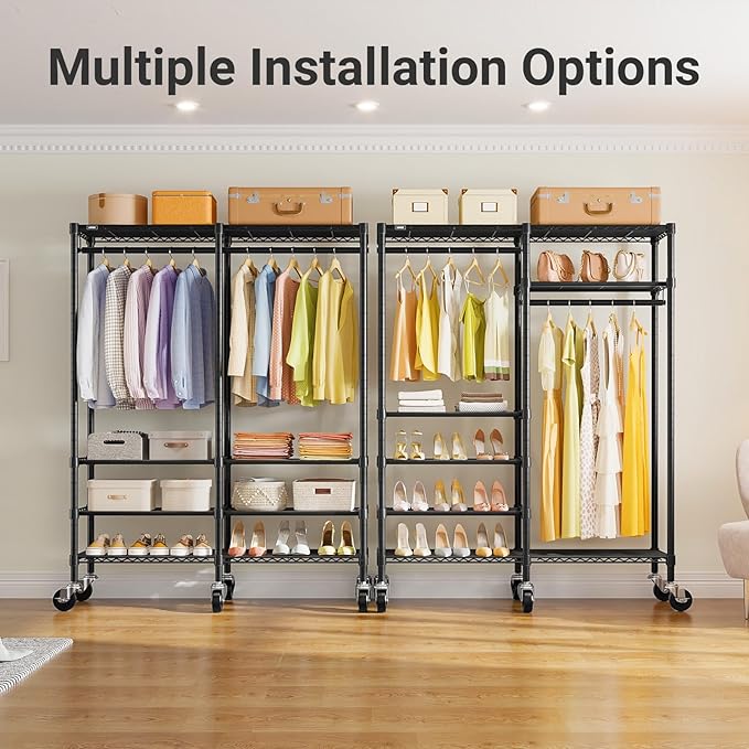 VIPEK R4C Portable Closet Rolling Clothes Rack Heavy Duty Adjustable Wardrobe Metal Garment Racks with Lockable Wheels Black 