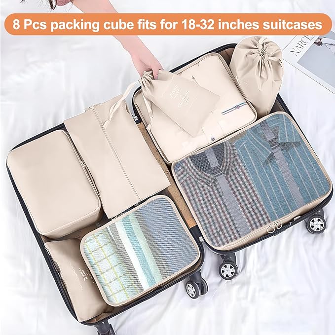 Packing Cubes for Travel - 8 Set Luggage Organizer Bags for Family, Mesh Breathable Travel Packing Cubes for Suitcases Durabl