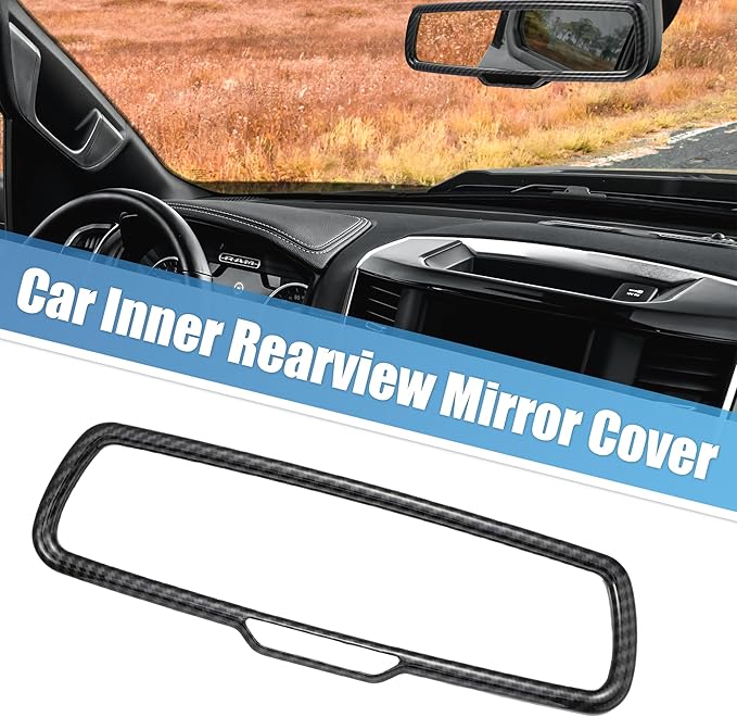 X AUTOHAUX Car Interior Rearview Mirror Cover Trims Decoration Accessory ABS Black Carbon Fiber Patern for Dodge Challenger Charger for Ram
