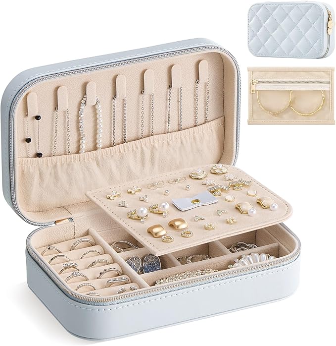 Lolalet Travel Jewelry Case for Women Girls, Travel Jewelry Organizer with Clear Storage Bag Small Portable Jewelry Box for N