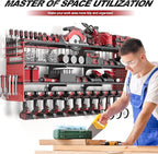Power Tool Organizer Wall Mount, Cordless Drill Hanger Storage Rack 8 Drill Holder, 4 Layer Heavy Metal Large Capacity Tool R