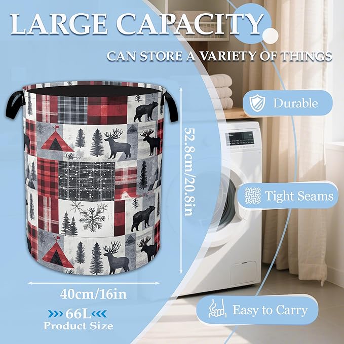Vintage Forest Bear Laundry Hamper Animal Deers Laundry Basket Collapsible Portable Clothes Toy Storage Bin for Bathroom Bedr