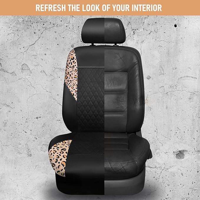 CAR PASS Leather Leopard Two Front Seat Cover Only, Universal Quilting Waterproof Deluxe PU Premium Vinyl Luxury Car Seat Cov