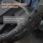 PINCTROT XL Size 17.5-18 in Race Grip Steering Wheel Cover for Semi Truck, Fits RV, Big Rig Trucker, 18 Wheeler and Classic Cars, Anti-Slip Silicone Perforated Design 17.5-18 Inch (Racing Black)