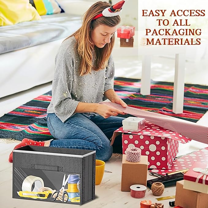 Over Door Wrapping Paper Organizer Storage with 3 Removable Drawers & Side Pockets – Dual Use Design with Elastic Straps – Ch