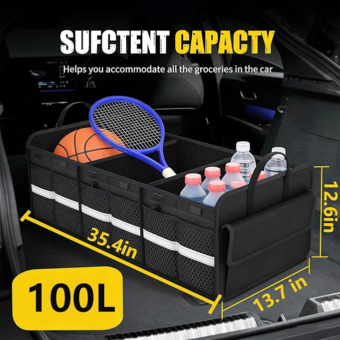 CloudDream Car Trunk Organizer and Storage, 35.4 Large Foldable Cargo Storage with 3 Compartments & 6 Pockets, Waterproof
